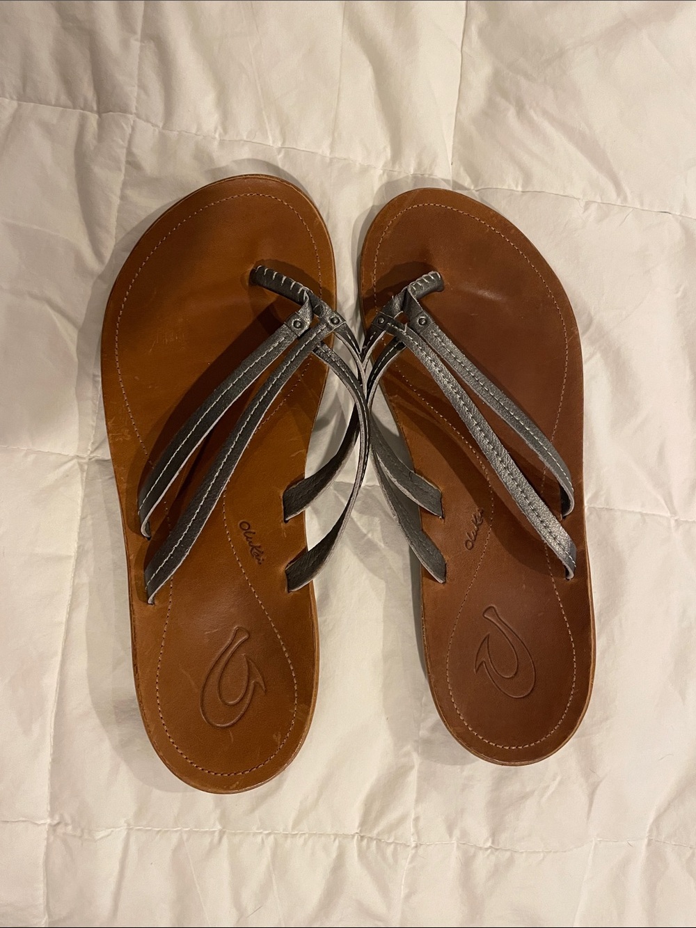OluKai Brown Leather Sandals with Gray Straps